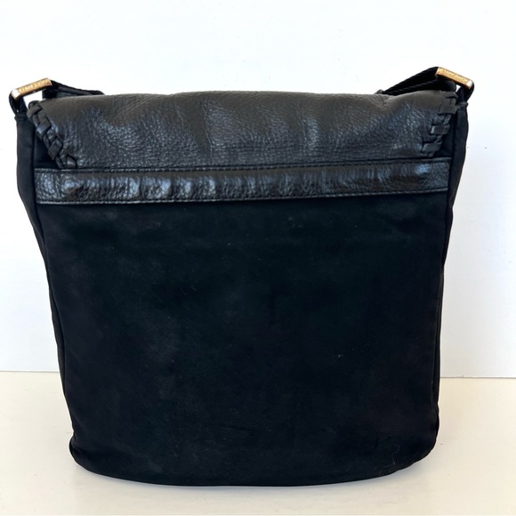 TORY BURCH Black Nylon Pebbled Leather Front Logo Tote Shoulder Bag Crossbody - Picture 4 of 16